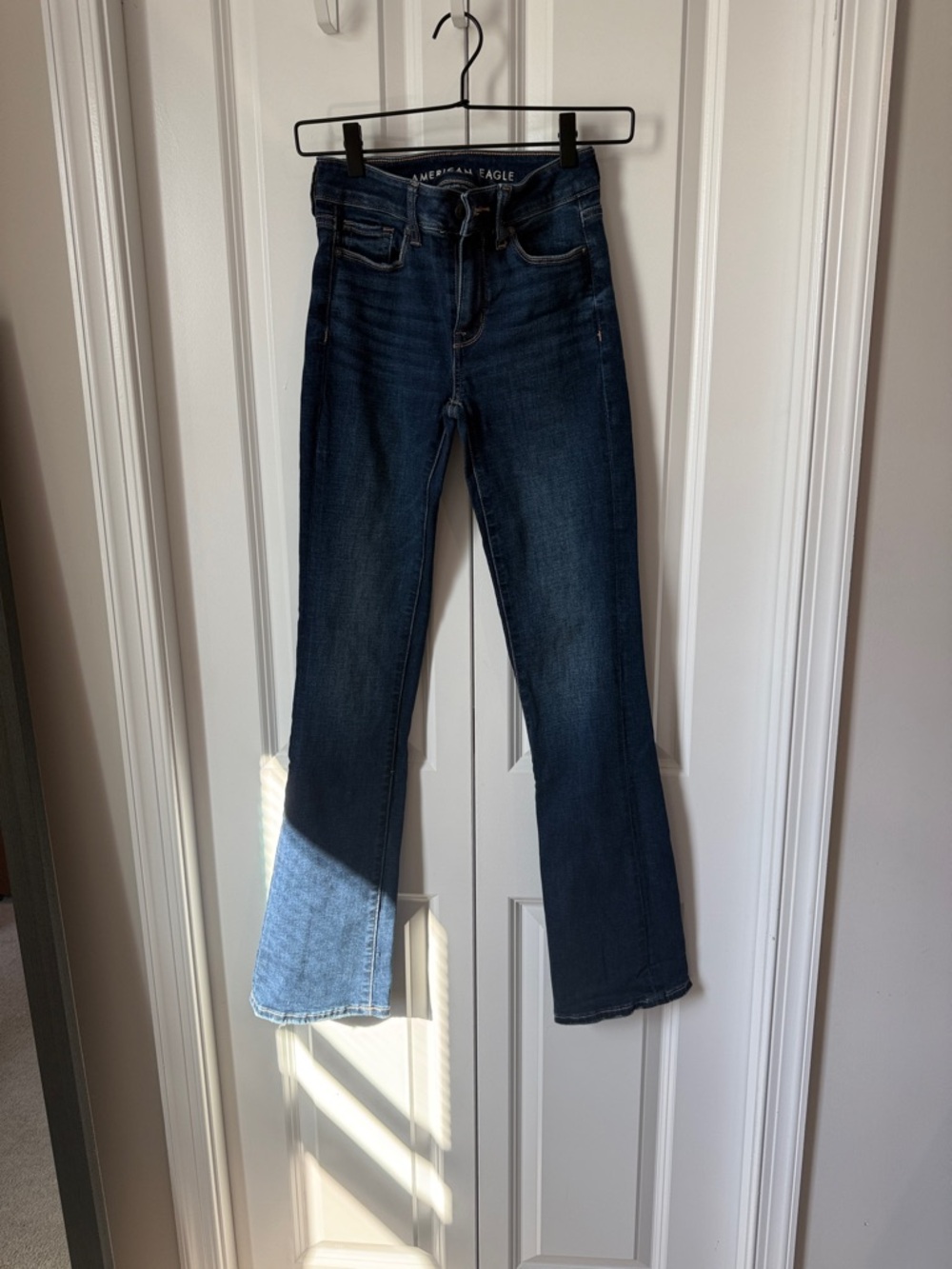 American Eagle Outfitters Dark Blue Jeans with Light Blue Contrast Hem